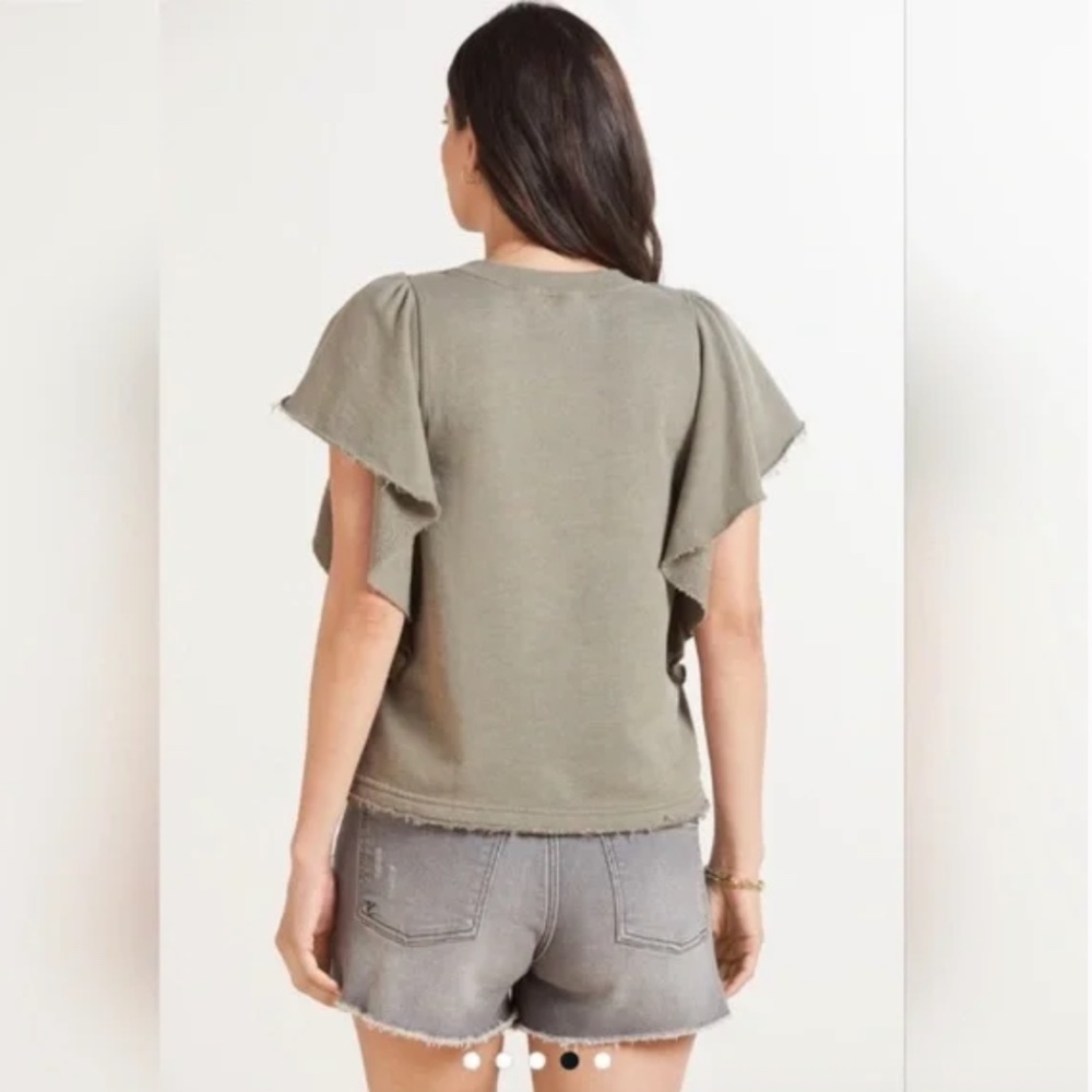 Michael Stars / tan Ariana flutter sleeve sweatshirt, M, GL1450 - Picture 2 of 4